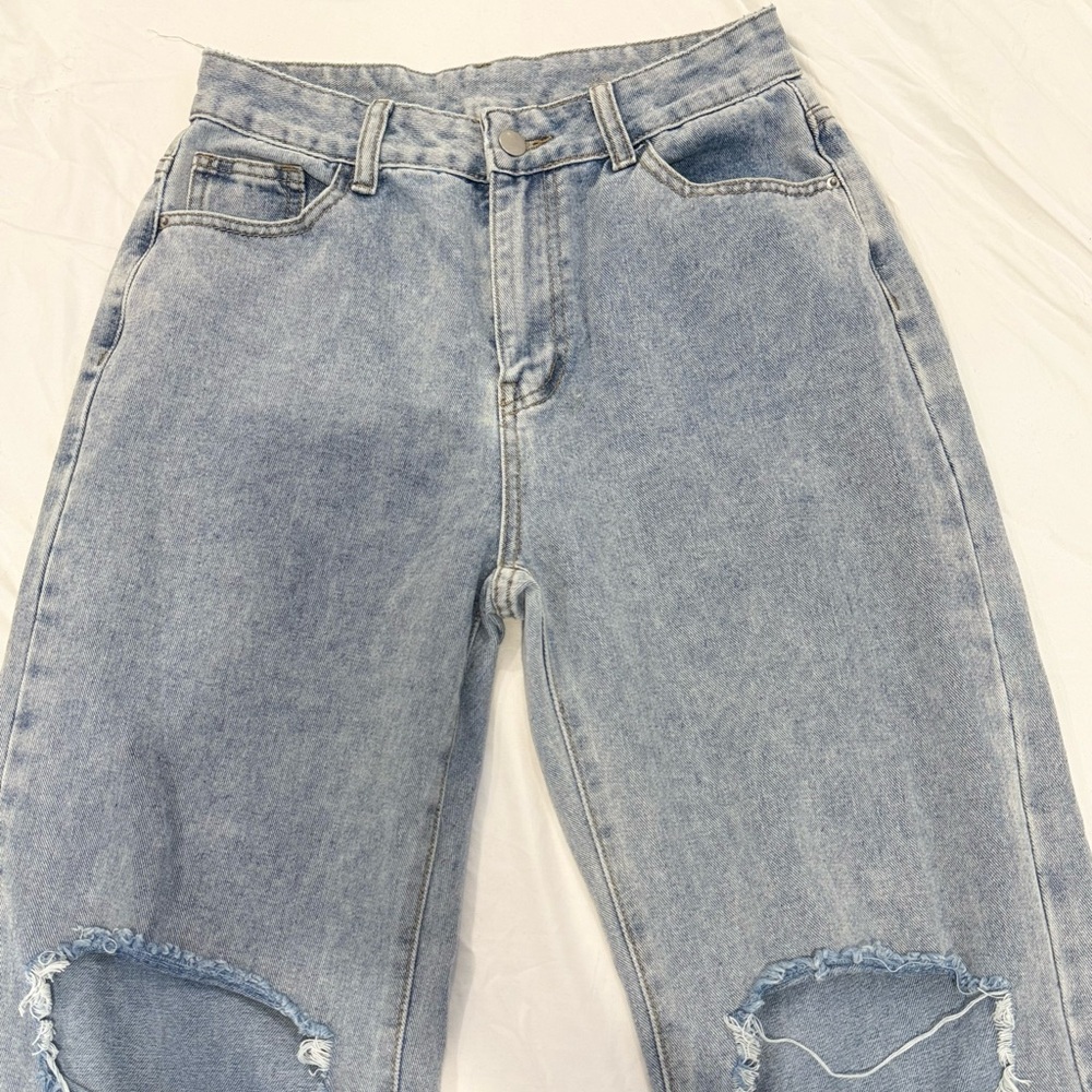 SHEIN Blue Denim Collar Detail
